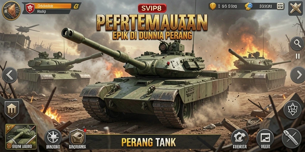 Tampilan antarmuka permainan Perang Tank dengan grafik menakjubkan.