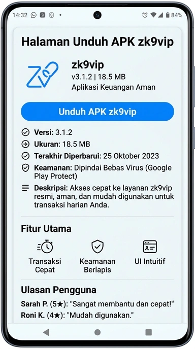 Tampilan halaman APK zk9vip